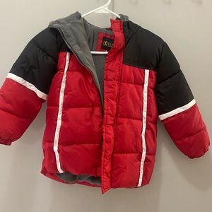 little kids red and black winter puffer jacket